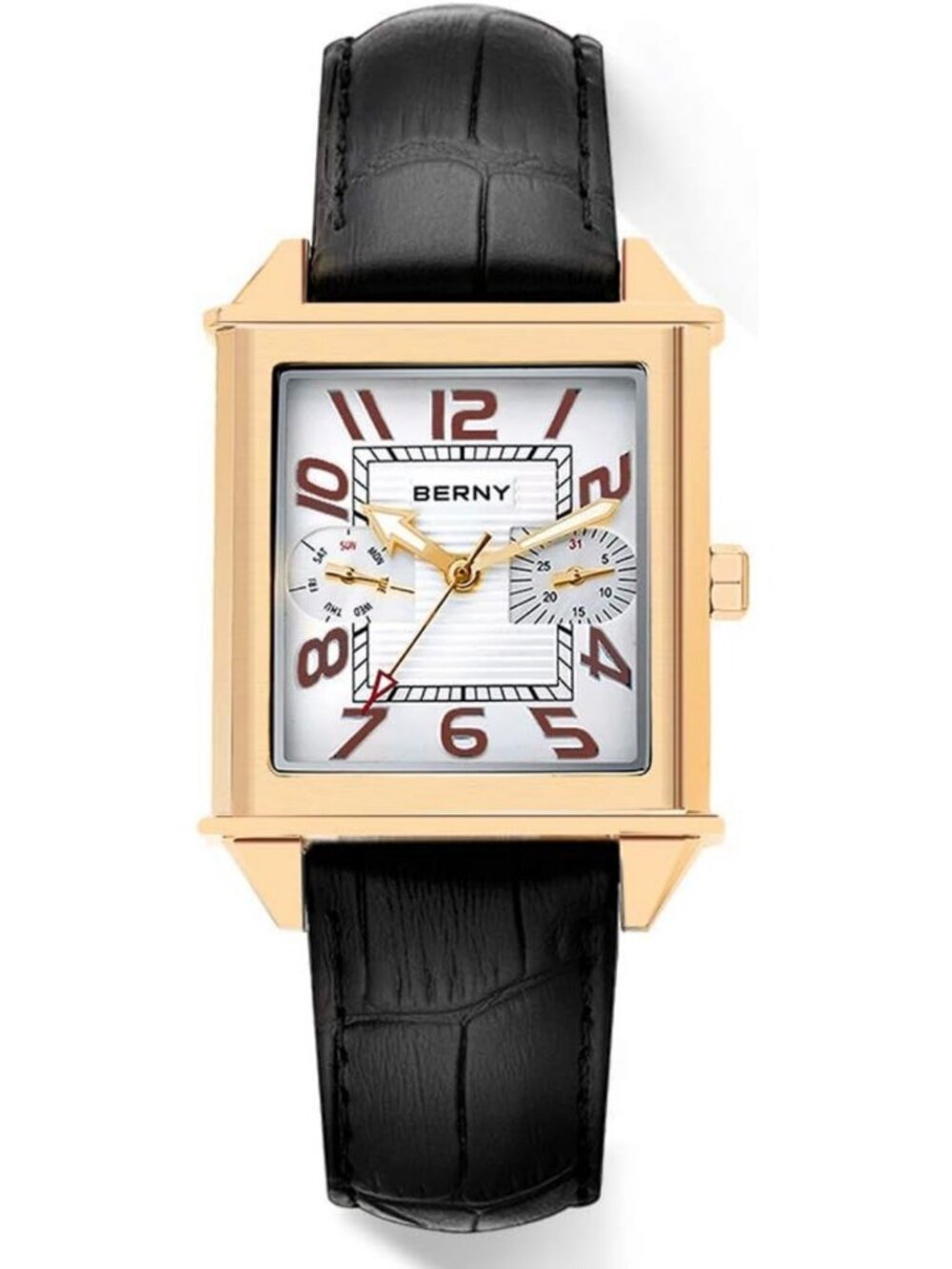 Stylish Rectangular Men's Quartz Watch with Day & Date Functionality